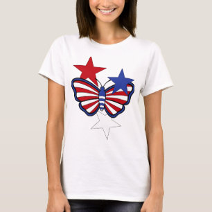 T-shirt Papillon graphique bleu, blanc, rouge indépendant