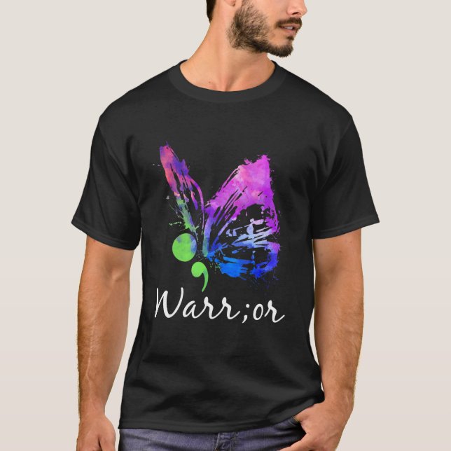 T-shirt Papillon Guerrier Point-virgule Prévention du Suic (Devant)