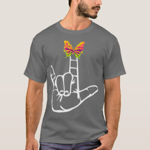 T-shirt Papillon I Love You Sign Language Colorful Insect