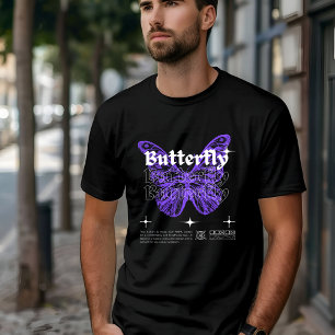 T-shirt Papillon illustré noir violet et blanc moderne