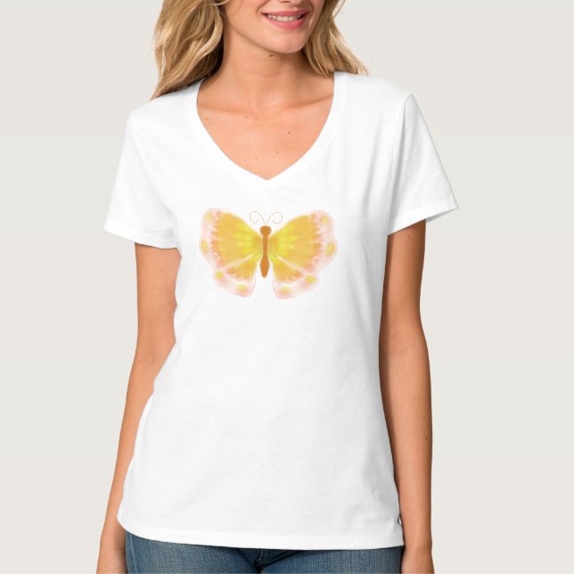 T-shirt papillon jaune amusant été (Devant)