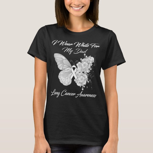 T-shirt Papillon Je Porte Blanc Pour Mon Papa Cancer Du Po (Devant)