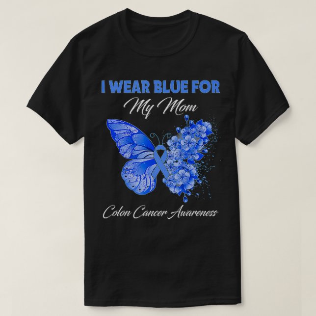 T-shirt Papillon Je Porte Bleu Pour Ma Maman Colon Cancer  (Design devant)