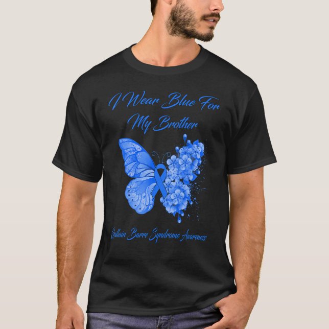 T-shirt Papillon Je Porte Bleu Pour Mon Frère Guillain Bar (Devant)
