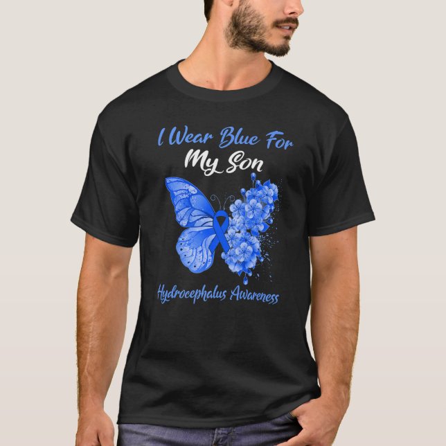 T-shirt Papillon Je Porte Du Bleu Pour Mon Fils Hydrocépha (Devant)