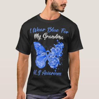 T-shirt Papillon Je Porte Du Bleu Pour Mon Grand-Mère SLA 