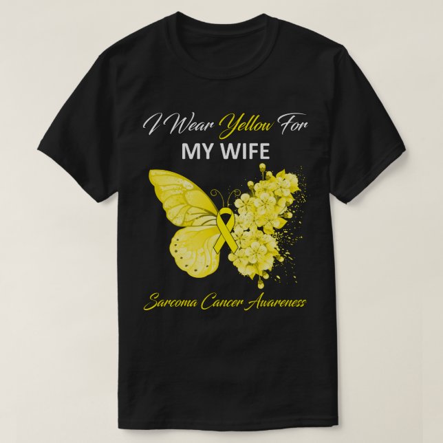 T-shirt Papillon Je Porte Jaune Pour Ma Femme Sarcome Canc (Design devant)