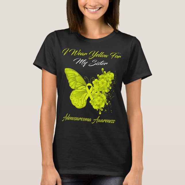 T-shirt Papillon Je Porte Jaune Pour Ma Soeur Adenosarcome (Devant)