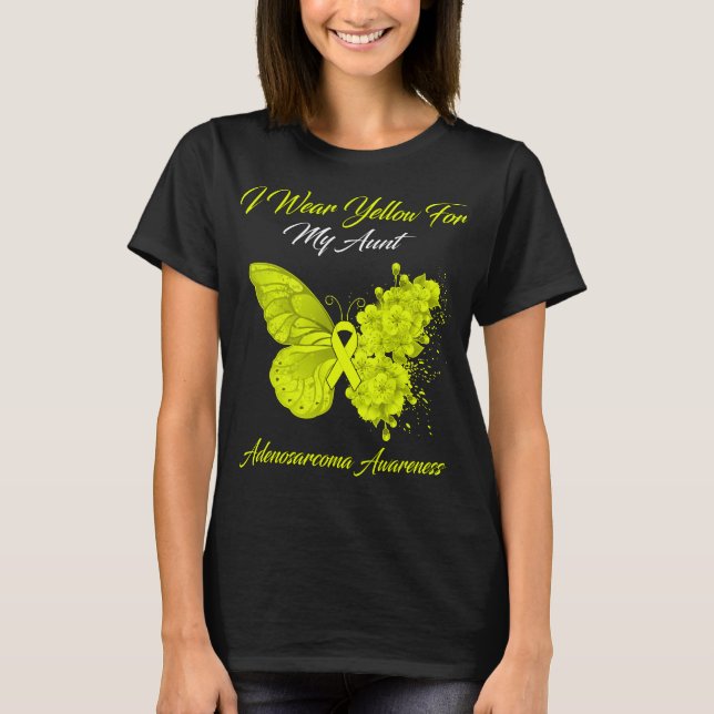 T-shirt Papillon Je Porte Jaune Pour Ma Tante Adenosarcome (Devant)