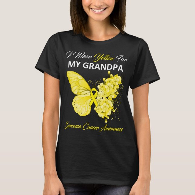 T-shirt Papillon Je Porte Jaune Pour Mon Grand-Père Sarcom (Devant)