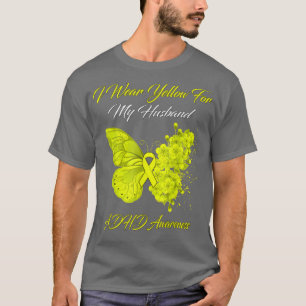 T-shirt Papillon Je Porte Jaune Pour Mon Mari ADHD Award