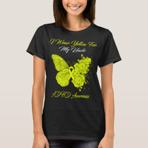T-shirt Papillon Je Porte Jaune Pour Mon Oncle TDAH