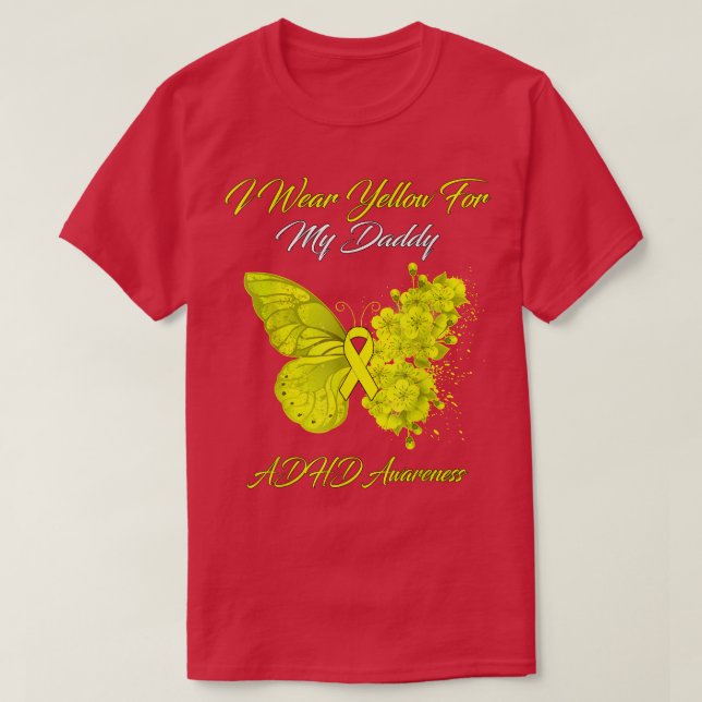 T-shirt Papillon Je Porte Jaune Pour Mon Papa ADHD Laurene (Design devant)