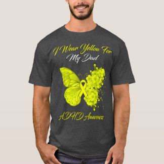 T-shirt Papillon Je Porte Jaune Pour Mon Papa TDAH Sensibi