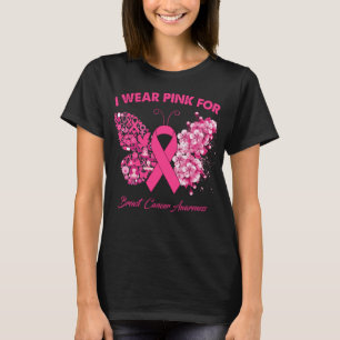 T-shirt Papillon Je Porte Le Rose Pour Le Cancer Du Sein G
