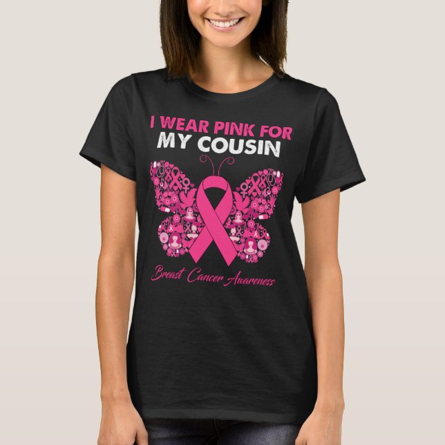 T-shirt Papillon Je Porte Le Rose Pour Mon Cousin Cancer D (Devant)