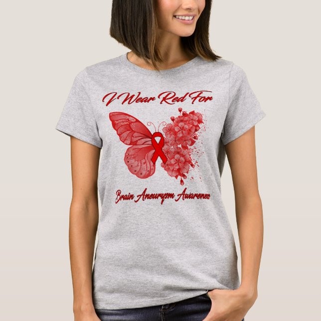 T-shirt Papillon Je Porte Le Rouge Pour La Sensibilisation (Devant)