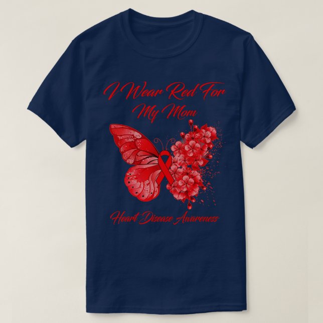 T-shirt Papillon Je Porte Le Rouge Pour Ma Mère Maladie De (Design devant)