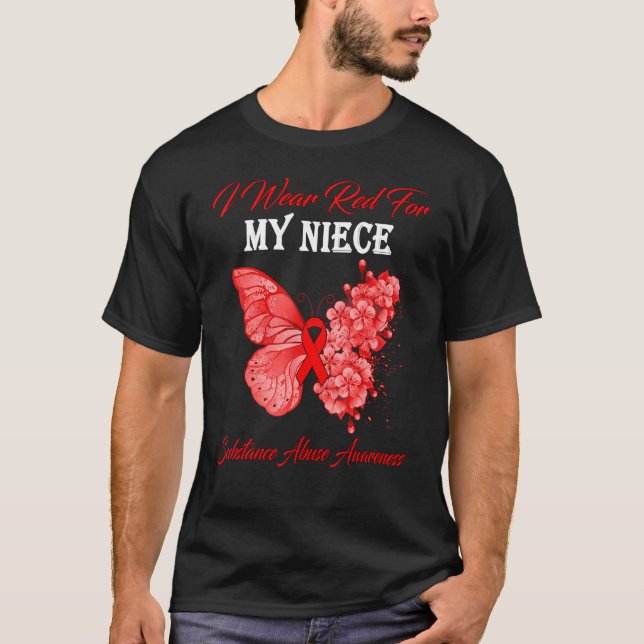 T-shirt Papillon Je Porte Le Rouge Pour Ma Nièce Abus De S (Devant)