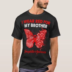 T-shirt Papillon Je Porte Le Rouge Pour Mon Frère Hémophil