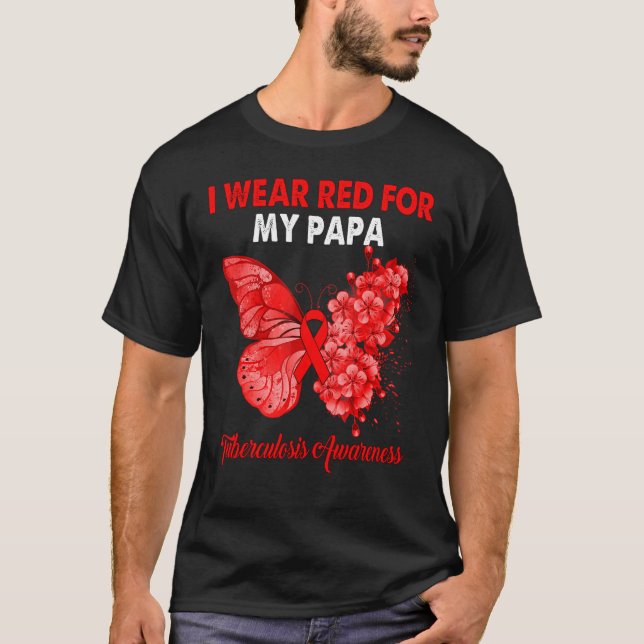 T-shirt Papillon Je Porte Le Rouge Pour Mon Papa Tuberculo (Devant)