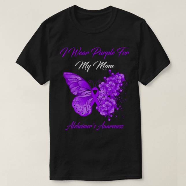 T-shirt Papillon Je porte le violet pour ma mère Alzheimer (Design devant)
