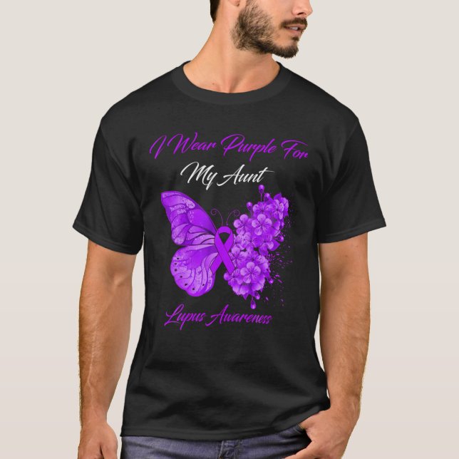 T-shirt Papillon Je Porte Le Violet Pour Ma Tante Lupus La (Devant)