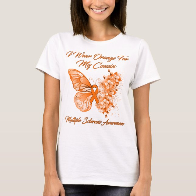 T-shirt Papillon Je Porte Orange Pour Mon Cousin Multiple (Devant)