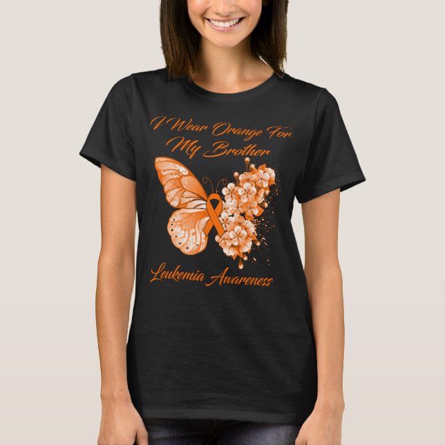 T-shirt Papillon Je Porte Orange Pour Mon Frère Leucémie A (Devant)