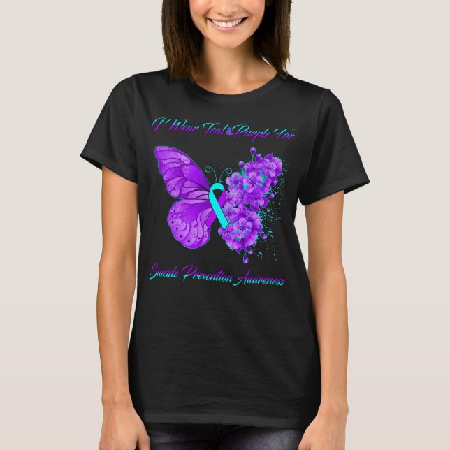 T-shirt Papillon Je Porte Turquoise Et Violet Pour Préveni (Devant)