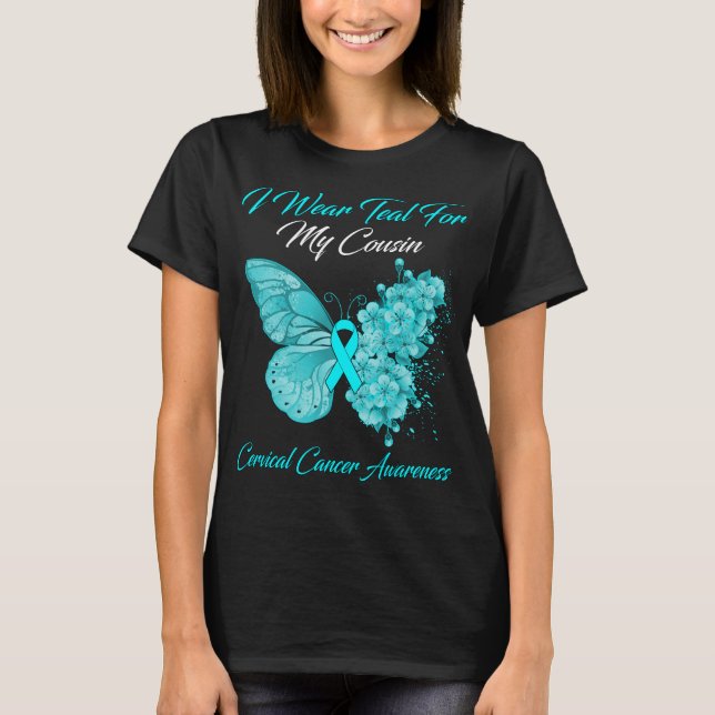 T-shirt Papillon Je Porte Turquoise Pour Ma Cousin Cance C (Devant)