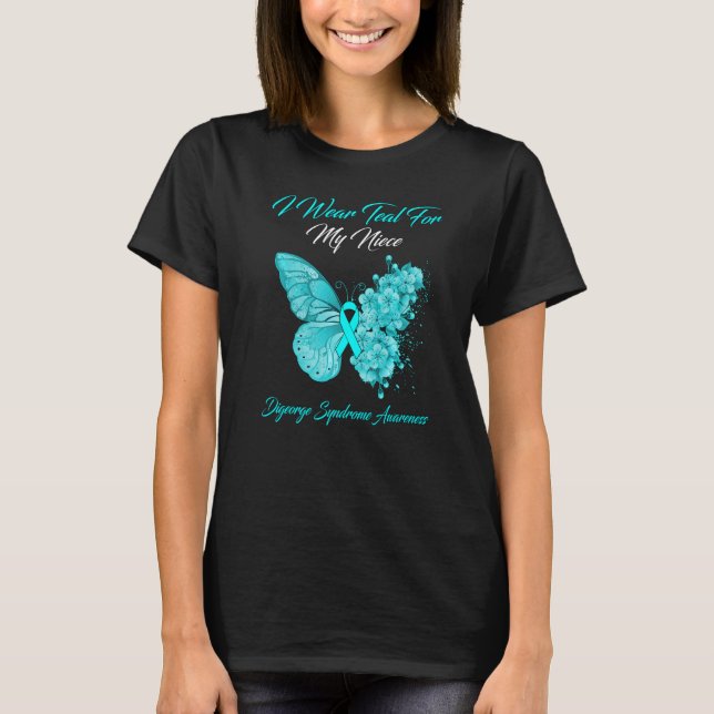 T-shirt Papillon Je Porte Turquoise Pour Ma Niece Digeorge (Devant)