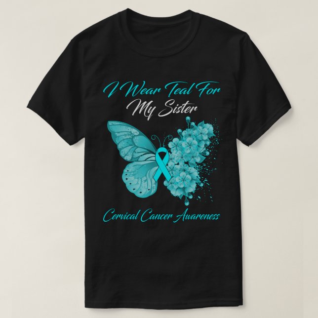 T-shirt Papillon Je Porte Turquoise Pour Ma Soeur Cance Ce (Design devant)
