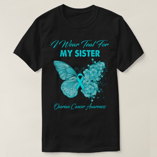 T-shirt Papillon Je Porte Turquoise Pour Ma Soeur Cancer O (Design devant)