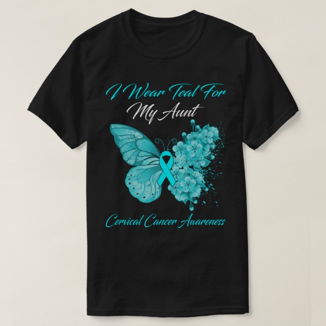 T-shirt Papillon Je Porte Turquoise Pour Ma Tante Cancer D (Design devant)