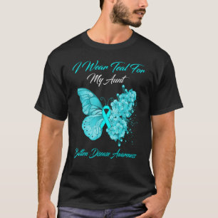 T-shirt Papillon Je Porte Turquoise Pour Ma Tante Maladie 