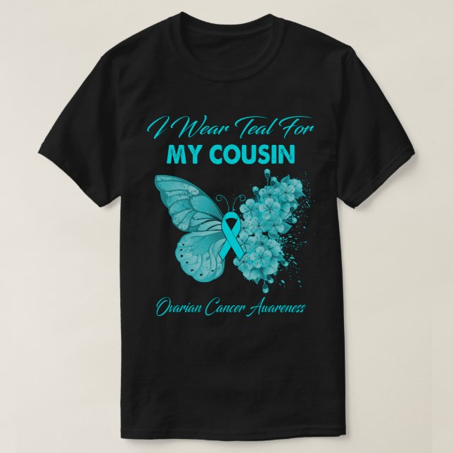 T-shirt Papillon Je Porte Turquoise Pour Mon Cousin Cancer (Design devant)