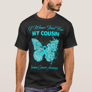T-shirt Papillon Je Porte Turquoise Pour Mon Cousin Cancer
