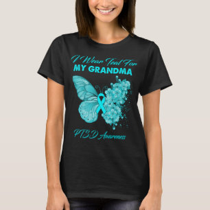 T-shirt Papillon Je Porte Turquoise Pour Mon Grand-Mère PT