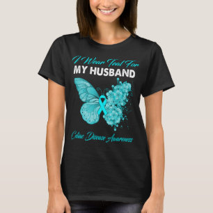 T-shirt Papillon Je Porte Turquoise Pour Mon Mari Maladies