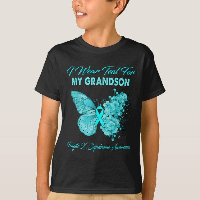 T-shirt Papillon Je Porte Turquoise Pour Mon Petit-Fils Fr (Devant)