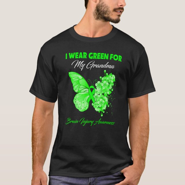 T-shirt Papillon Je Porte Vert Pour Ma Grand-Mère Blessure (Devant)