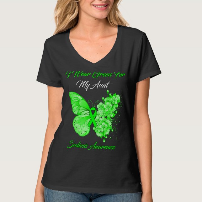 T-shirt Papillon Je Porte Vert Pour Ma Tante Scoliose Awar (Devant)