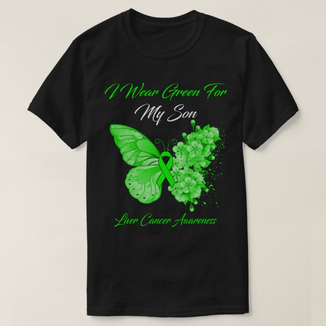 T-shirt Papillon Je Porte Vert Pour Mon Fils Cancer Du Foi (Design devant)