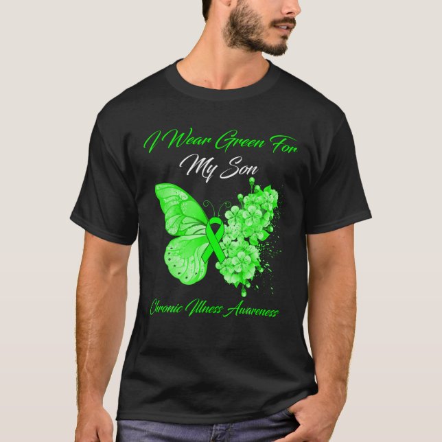 T-shirt Papillon Je Porte Vert Pour Mon Fils Maladie Chron (Devant)