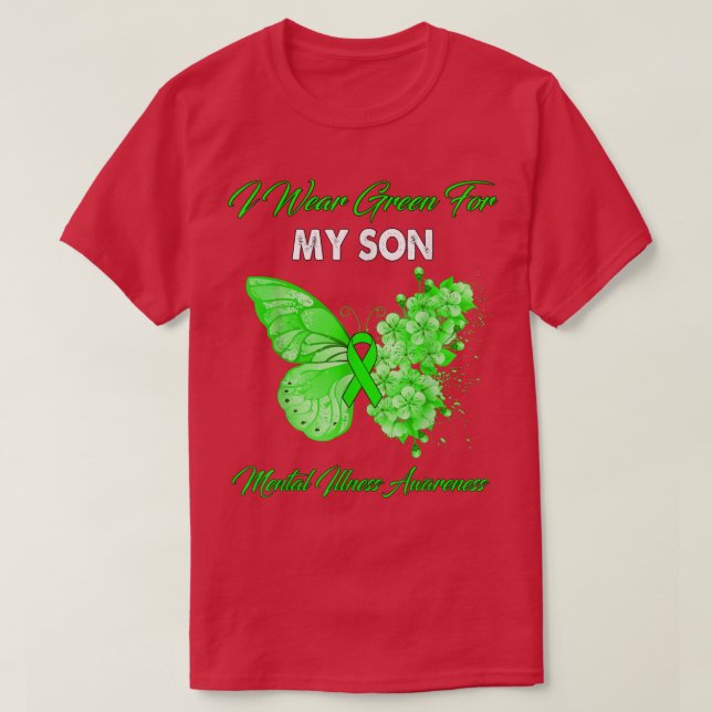 T-shirt Papillon Je Porte Vert Pour Mon Fils Maladie Menta (Design devant)