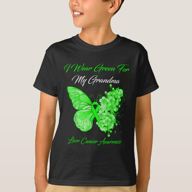 T-shirt Papillon Je Porte Vert Pour Mon Grand-Mère Cancer  (Devant)
