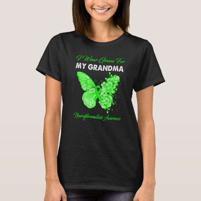 T-shirt Papillon Je Porte Vert Pour Mon Grand-Mère Neurofi (Devant)