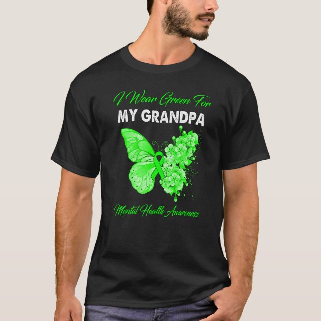 T-shirt Papillon Je Porte Vert Pour Mon Grand-Père Santé M (Devant)