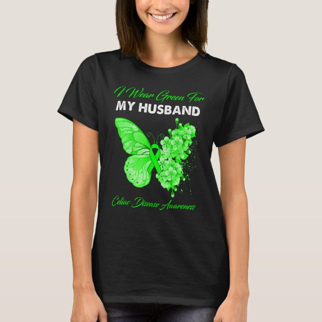 T-shirt Papillon Je Porte Vert Pour Mon Mari Celiac Disea (Devant)